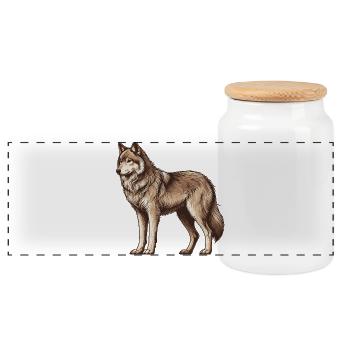 Wolf - Panoramic Cookie Jar with Wooden Lid - white - Front