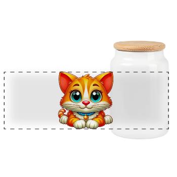 Cat - Panoramic Cookie Jar with Wooden Lid - white - Front