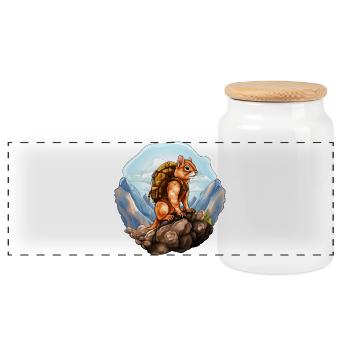 Squirrel Mountaineer / Hiking Squirrel - Panoramic Cookie Jar with Wooden Lid - white - Front
