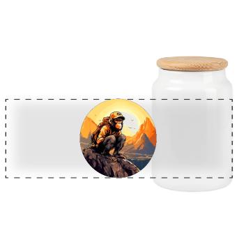 Singe Randonnée / Singe Alpiniste - Boîte à biscuits avec couvercle en bois - blanc - Devant