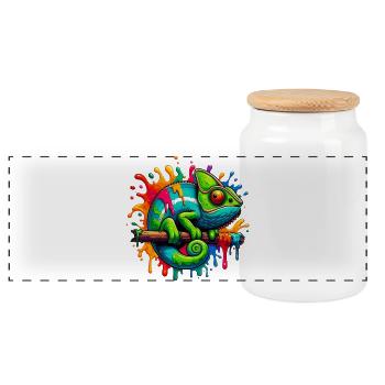 Chameleon - Panoramic Cookie Jar with Wooden Lid - white - Front