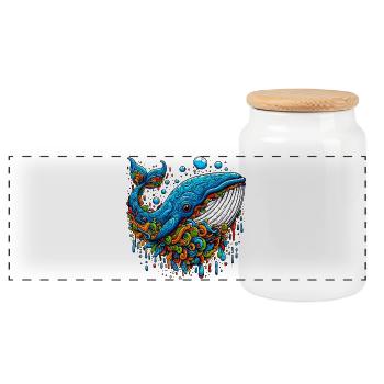 Whale - Panoramic Cookie Jar with Wooden Lid - white - Front