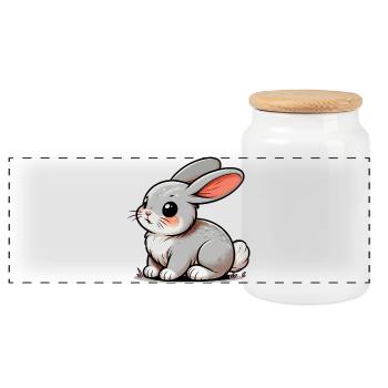 Rabbit - Panoramic Cookie Jar with Wooden Lid - white - Front