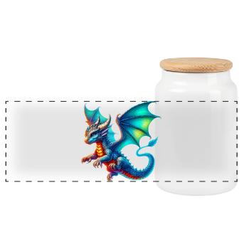 Dragon - Panoramic Cookie Jar with Wooden Lid - white - Front