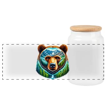 Bear - Panoramic Cookie Jar with Wooden Lid - white - Front