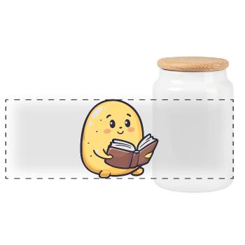 Patate heureuse lisant un livre - Design adorable - Boîte à biscuits avec couvercle en bois - blanc - Devant