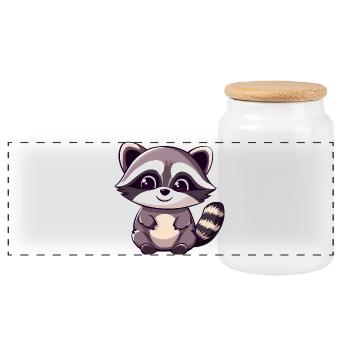 Cute Adorable Raccoon - Charming Cartoon Design - Panoramic Cookie Jar with Wooden Lid - white - Front