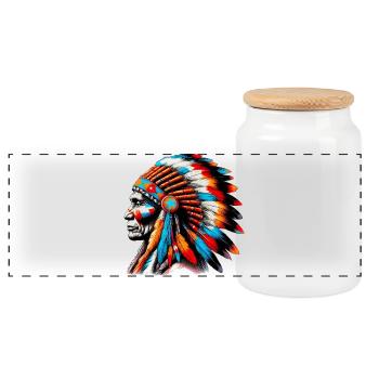 American Indian American - Panoramic Cookie Jar with Wooden Lid - white - Front