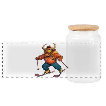 Ski Stier - Panorama Keksdose mit Holzdeckel - Weiß - Vorne