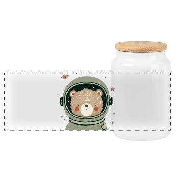 Bär als Astronaut – Verspielte Tier Illustration - Panorama Keksdose mit Holzdeckel - Weiß - Vorne