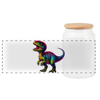 Dinosaure - Boîte à biscuits avec couvercle en bois - blanc - Devant