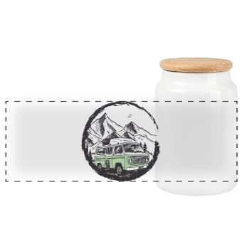 Camping-car rétro dans le cercle de la montagne - Boîte à biscuits avec couvercle en bois - blanc - Devant