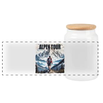 Alpen Tour - Panorama Keksdose mit Holzdeckel - Weiß - Vorne