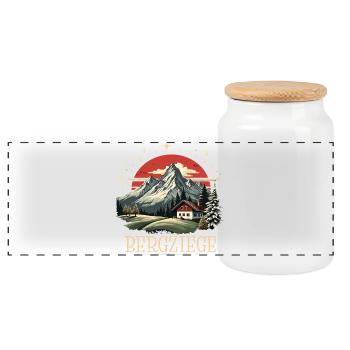 Bergziege - Panorama Keksdose mit Holzdeckel - Weiß - Vorne
