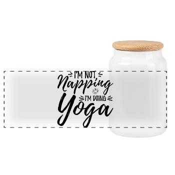 I'm Not Napping I'm Doing Yoga - Panoramic Cookie Jar with Wooden Lid - white - Front