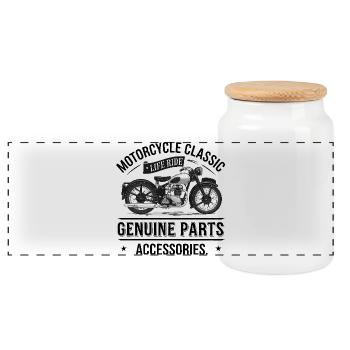 Motorrad Klassikdesign mit Lebensgefühl - Panorama Keksdose mit Holzdeckel - Weiß - Vorne