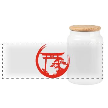 Ambiance japonaise rouge - Boîte à biscuits avec couvercle en bois - blanc - Devant