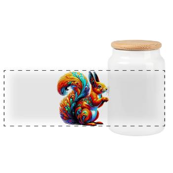 Squirrel - Panoramic Cookie Jar with Wooden Lid - white - Front