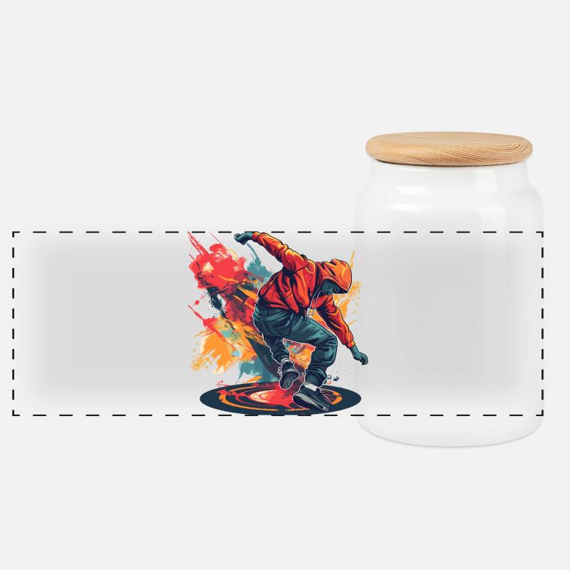 Breakdancer Graffiti - Panorama Keksdose mit Holzdeckel - Weiß