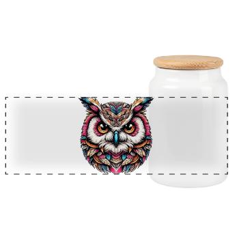 Owl - Panoramic Cookie Jar with Wooden Lid - white - Front