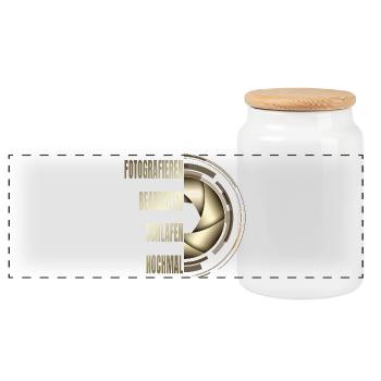 Fotografieren - Bearbeiten - Schlafen - Nochmal - Panorama Keksdose mit Holzdeckel - Weiß - Vorne