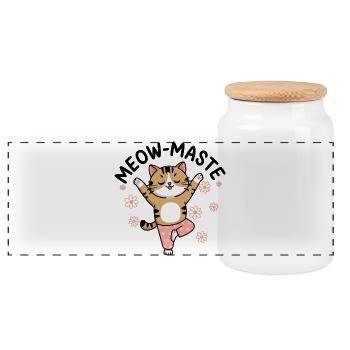 Dancing Cat: Fröhliche Stimmung - Panorama Keksdose mit Holzdeckel - Weiß - Vorne
