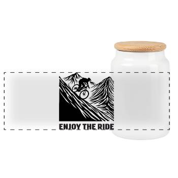 VTT - Profitez de la balade - Boîte à biscuits avec couvercle en bois - blanc - Devant