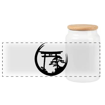 Ambiance japonaise (noir) - Boîte à biscuits avec couvercle en bois - blanc - Devant