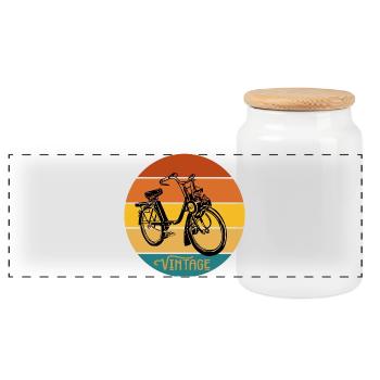 Vintage moped - Panoramic Cookie Jar with Wooden Lid - white - Front