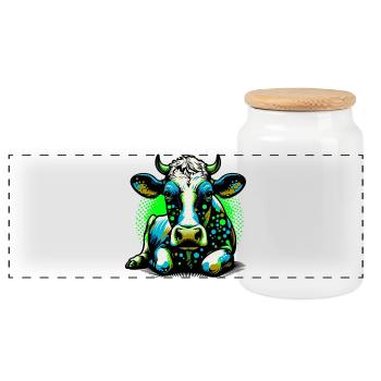 Cow - Panoramic Cookie Jar with Wooden Lid - white - Front