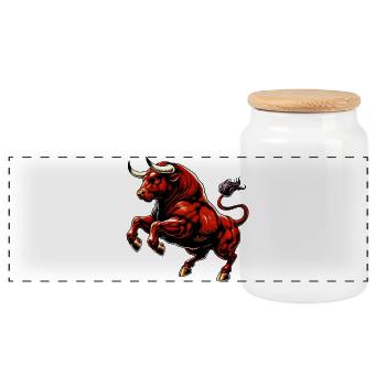 Bull - Panoramic Cookie Jar with Wooden Lid - white - Front