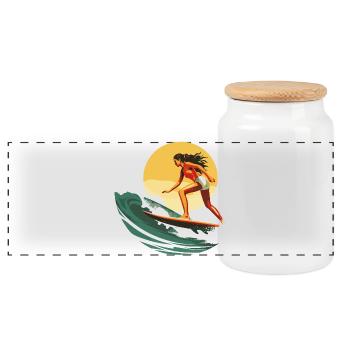 Surfer - Panoramic Cookie Jar with Wooden Lid - white - Front