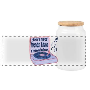Turntables instead of friends – music is enough - Panoramic Cookie Jar with Wooden Lid - white - Front