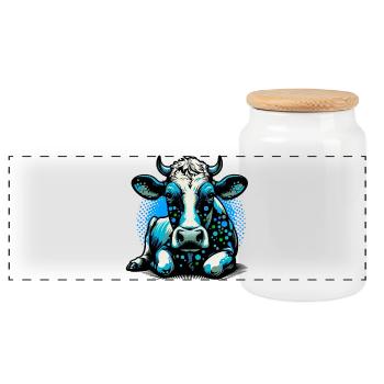 Cow - Panoramic Cookie Jar with Wooden Lid - white - Front