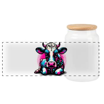 Cow - Panoramic Cookie Jar with Wooden Lid - white - Front