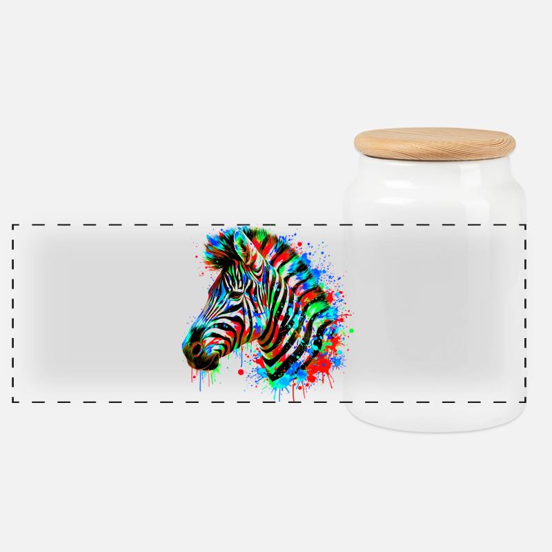 Zebra - Panoramic Cookie Jar with Wooden Lid - white