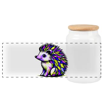 Hedgehog - Panoramic Cookie Jar with Wooden Lid - white - Front