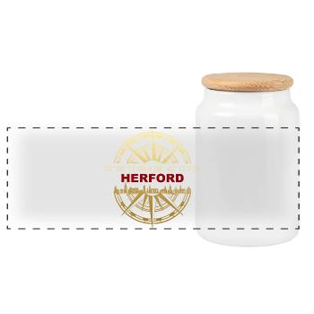 Koordinaten Skyline Herford - Panorama Keksdose mit Holzdeckel - Weiß - Vorne