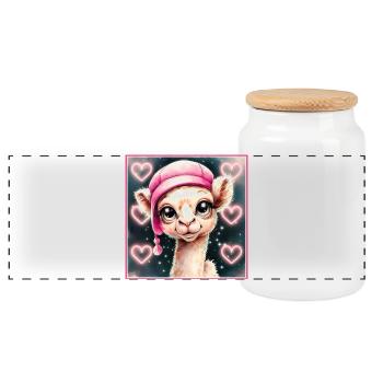 Camel with Sleepy Cap - Panoramic Cookie Jar with Wooden Lid - white - Front