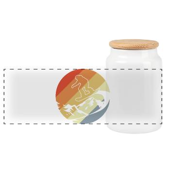 Snowboarder Retro Style - Panoramic Cookie Jar with Wooden Lid - white - Front