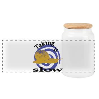 Relaxed Snail – Taking It Slow - Panoramic Cookie Jar with Wooden Lid - white - Front