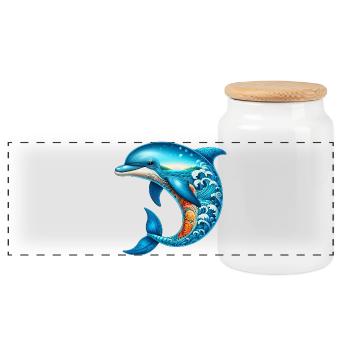 Dolphin - Panoramic Cookie Jar with Wooden Lid - white - Front