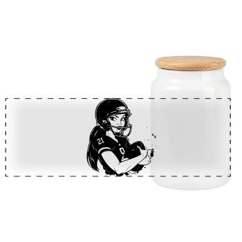 Football Frau Comic Look - Panorama Keksdose mit Holzdeckel - Weiß - Vorne
