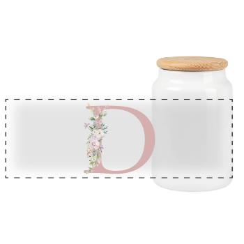 D Monogramm, Floral, personalisierbar - Panorama Keksdose mit Holzdeckel - Weiß - Vorne