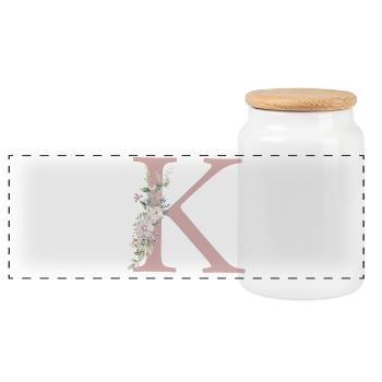 K Monogramm, Floral, personalisierbar - Panorama Keksdose mit Holzdeckel - Weiß - Vorne