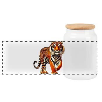 Tiger - Panoramic Cookie Jar with Wooden Lid - white - Front