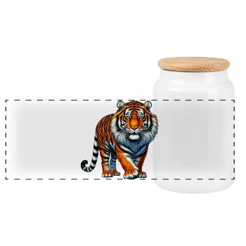 Tiger - Panoramic Cookie Jar with Wooden Lid - white - Front