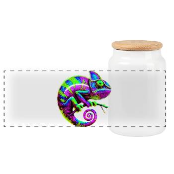Chameleon - Panoramic Cookie Jar with Wooden Lid - white - Front