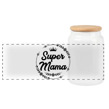 Super mama - Panoramic Cookie Jar with Wooden Lid - white - Front