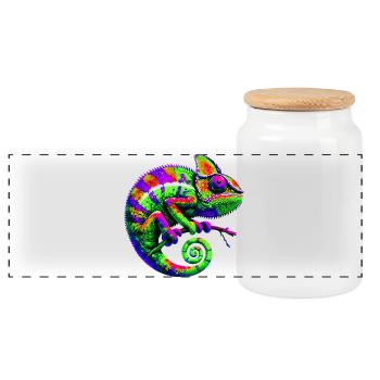 Chameleon - Panoramic Cookie Jar with Wooden Lid - white - Front